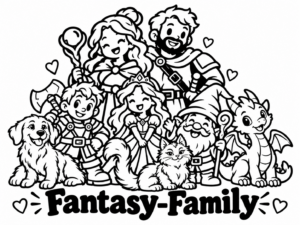 Fantasy-Family – Familienportrait mit Fantasy-Figuren und Tieren